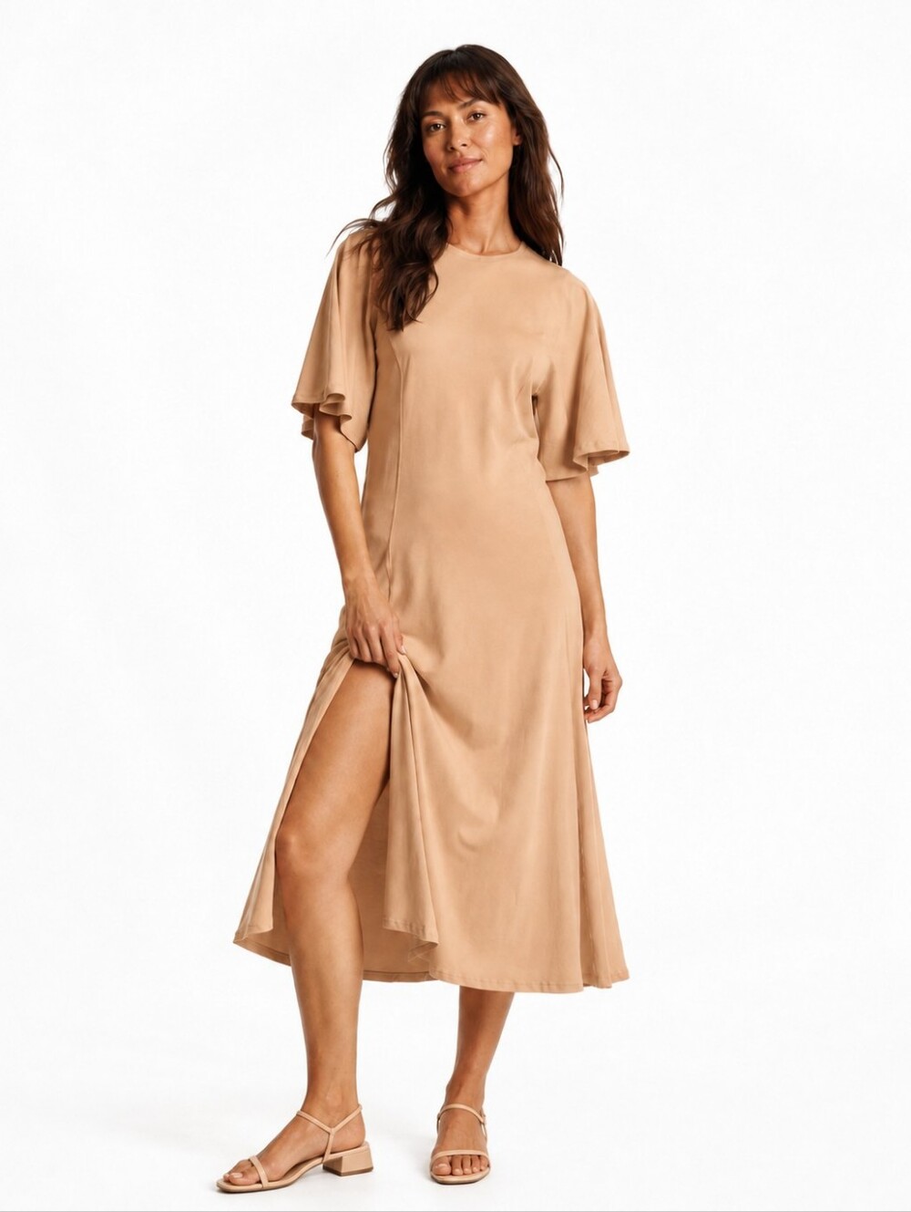 Nation LTD Miley short-sleeve raglan midi dress Tan small NWOT
